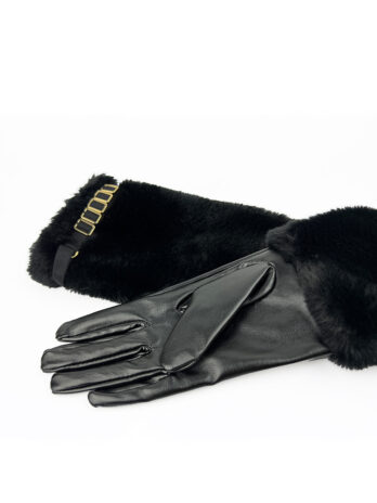 Midnight Faux Fur Trimmed Leather Gloves